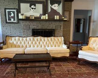 Victorian style living room set couch, chair, end table and coffee table