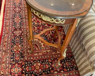 Gorgeous, vintage side table with gold filigree detailing