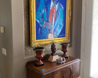 Original Quincey painting and vintage sideboard