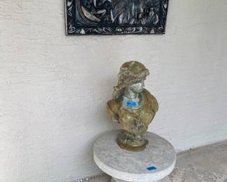 Wall art, bust and table are all for sale