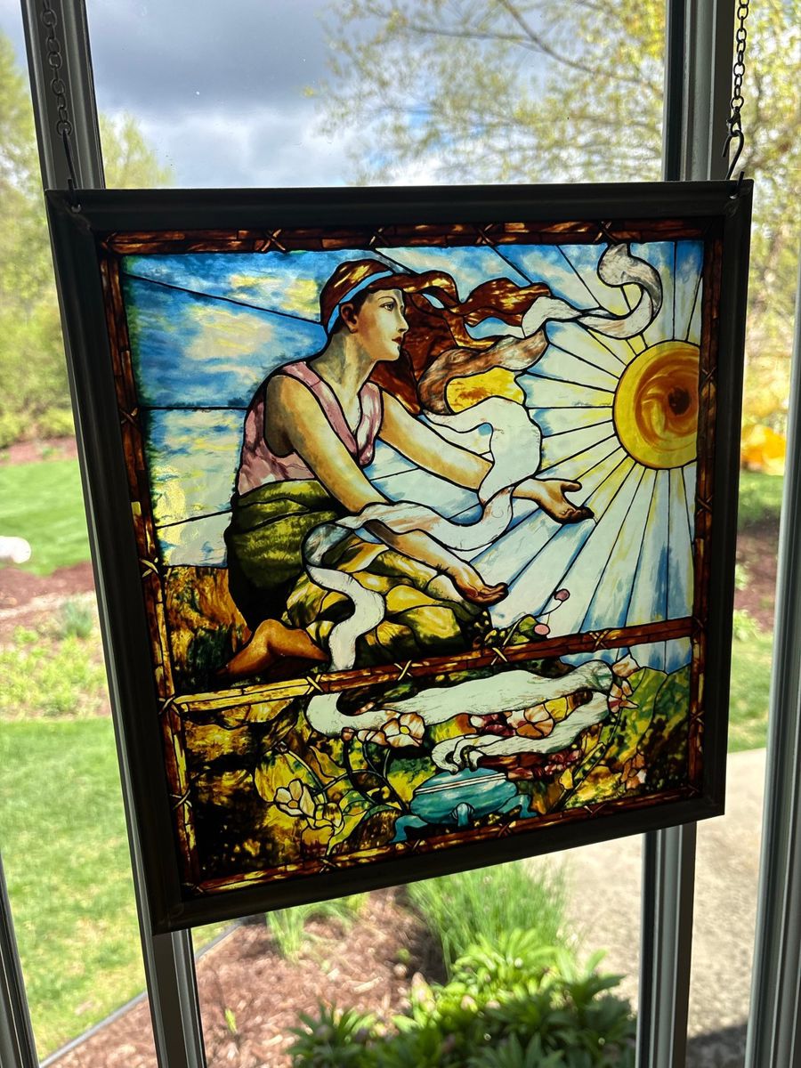 Art Nouveau Stained Glass Panel - "The Bather" or "Dawn"
