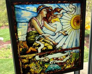 Art Nouveau Stained Glass Panel - "The Bather" or "Dawn"
