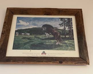 Horse picture with wooden barn wood frame 