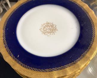 Antique Limoges cobalt blue and gold encrusted porcelain plate.