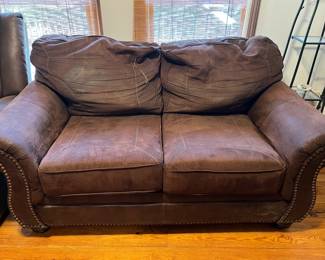 Suede leather loveseat 