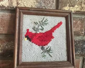 Red bird needlework picture 