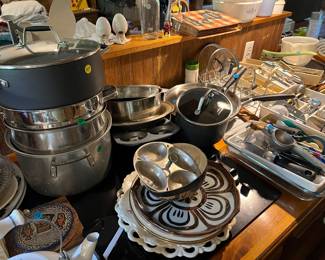 Pots and pans, dishes, silverware, and utensils