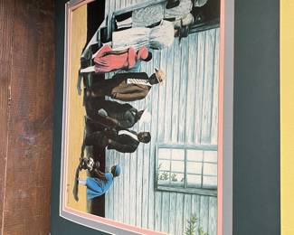 This is a framed print by Arthur L. Dawson titled "Attending Church."