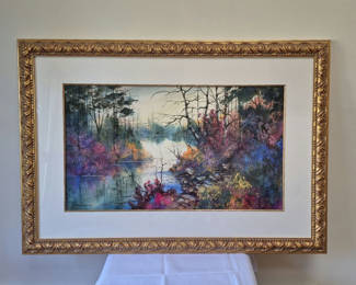 Lot 9: “The Cove in Garments” – Bold Watercolor Painting by Diane Anderson with COA