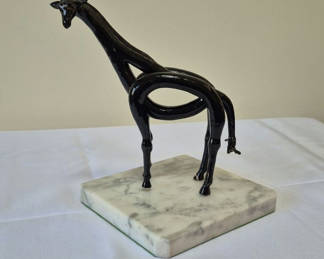 Lot 3: Black Coral Giraffe Sculpture on Marble Base