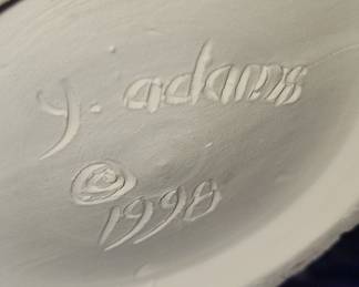 J. Adams Ceramic Vase with Birds and Lotus Flowers