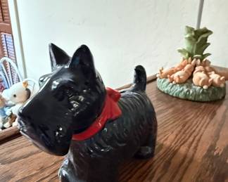 Vintage Black Scottie Dog Figurine with Red Scarf