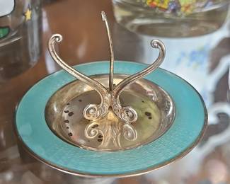 Sterling Silver and Enamel Tea Strainer Holder