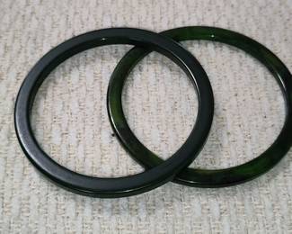 Dark Green Jadeite Bangle Bracelets (Pair)