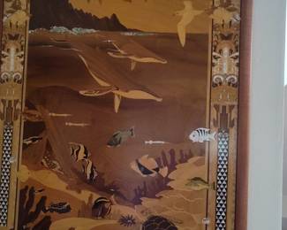 Hudson River Inlay Marquetry Wood Art - Marine Life Scene