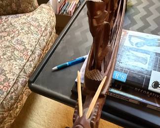 Hand-Carved Wooden Dragon Blowgun with Figures