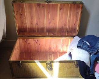 Vintage Woven Cedar-Lined Trunk with Brass Accents