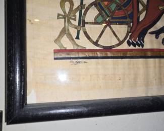 Egyptian Papyrus Painting with Chariot Scene