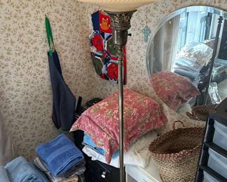 Art Deco Ribbed Frosted Glass Torchiere Floor Lamp