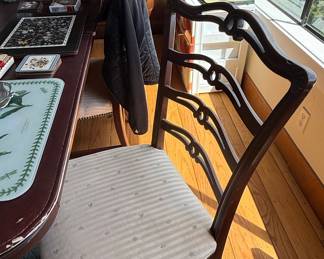 Antique Mahogany Dining Table with Leather Top and Set of Six Chairs