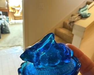 McKee Summit Cobalt Blue Glass Bunny Rabbit on Nest