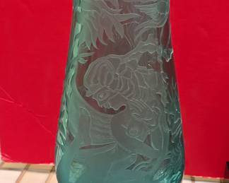 Art Nouveau Frosted Glass Vase with Nymphs and Flora by Kelsey Murphy