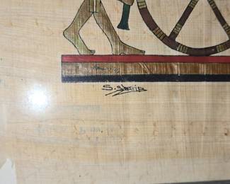 Egyptian Papyrus Painting with Chariot Scene