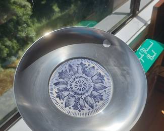 Mid-Century Modern Metal Bowl with Ceramic Insert