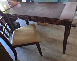 Mahogany Writing Desk with Leather Inset and Matching Chair