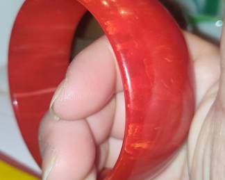Vintage Red Swirl Bakelite Bangle Bracelet