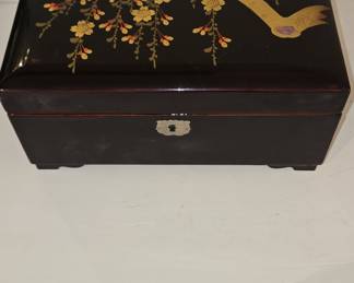 Vintage Japanese Lacquer Musical Jewelry Box with Floral Motif
