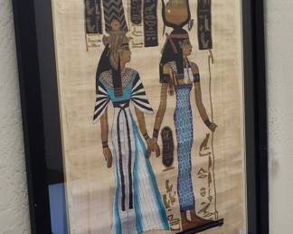 Egyptian Papyrus Painting of Queen Nefertari and Goddess Isis