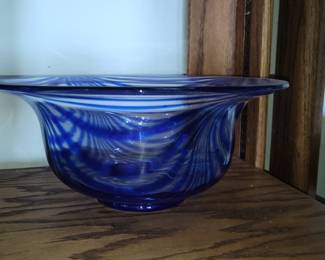 Murano Art Glass Bowl with Pulled Feather Pattern