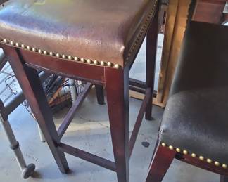 Set of 2 Saddle Style Upholstered Counter Stools with Nailhead Trim