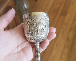 Set of 6 Silver-Plated Etched Goblets with Elephant Motif