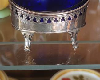 Sterling Silver and Cobalt Blue Glass Salt Cellar by Joseph Jennens & Co