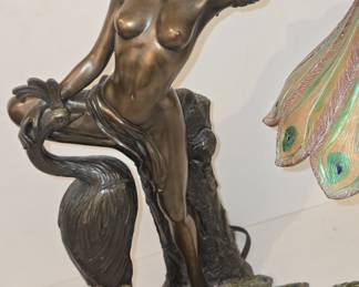 Art Nouveau Nymph and Peacock Lamp