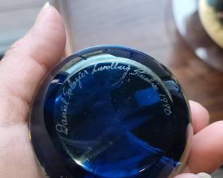 Daniel Salazar Lundberg Studios Glass Paperweight with Crane