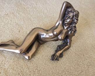 Bronze Finished Reclining Nude Female Figurine