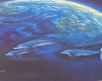 Whales and Dolphins in Space Painting by George Sumner