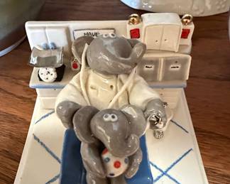 Ceramic Elephant Figurine - "Have" Kitchen Scene with Child