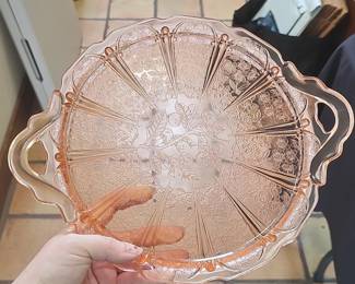 Pink Depression Glass "Cherry Blossom" Pattern Handled Tray by Jeannette
