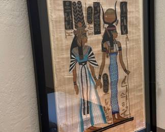 Egyptian Papyrus Painting of Queen Nefertari and Goddess Isis