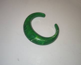 Green Marbled Lucite Crescent Bangle Bracelet