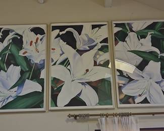 Triptych White Lily Floral Prints