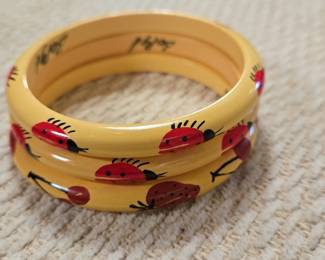 Set of 3 Hand-Painted Ladybug Bangles