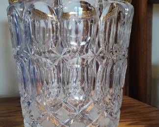 Val Saint Lambert Crystal Ice Bucket with Gilt Metal Rim