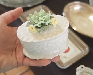 White Porcelain Trinket Box with Floral Embellishment