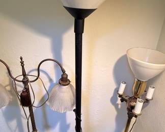 Vintage Mother-Daughter Torchiere Floor Lamp with Frosted Glass Shades