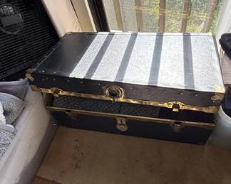 Vintage Black Cedar Lined Steamer Trunk